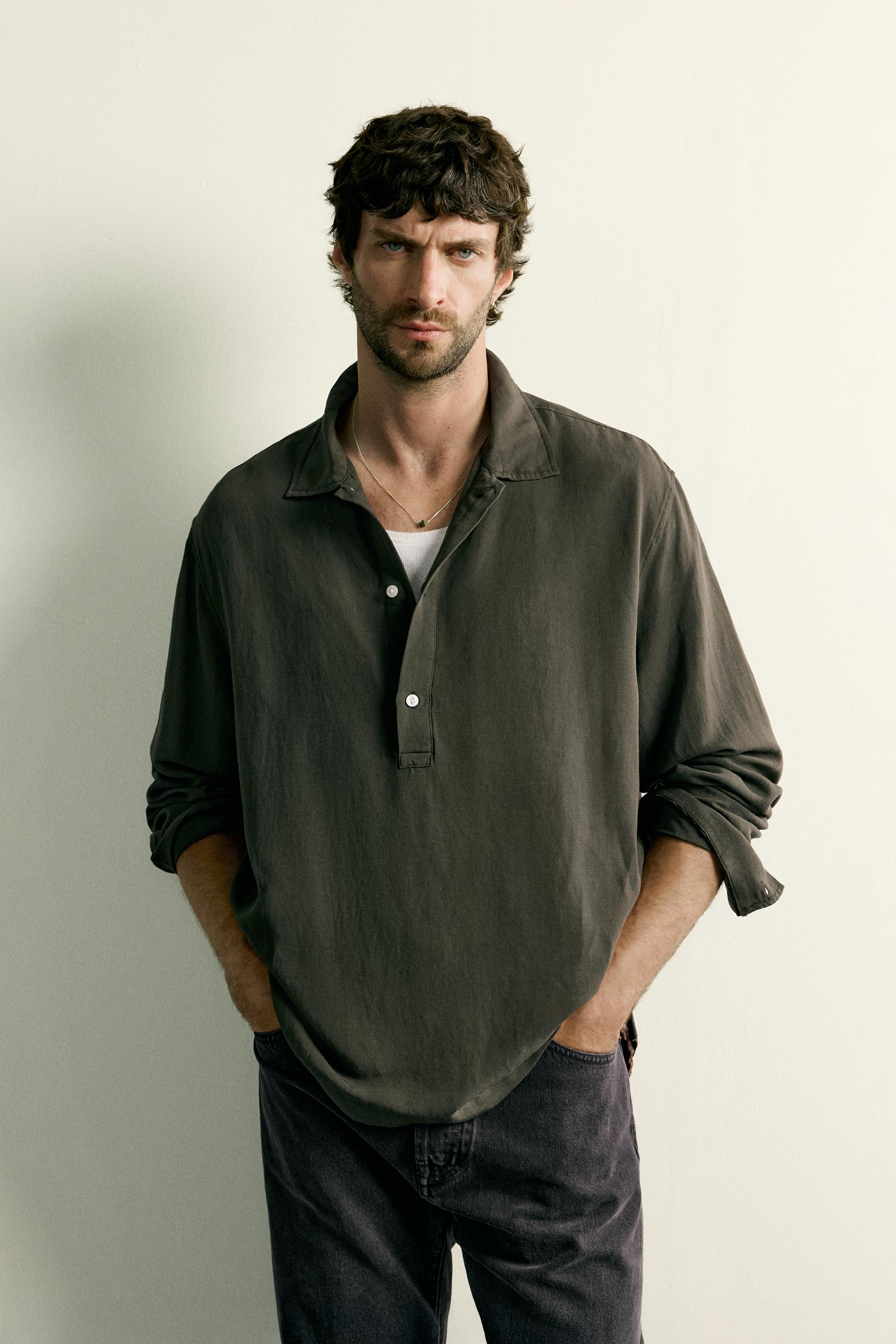 REGULAR FIT LINEN VISCOSE POLO SHIRT